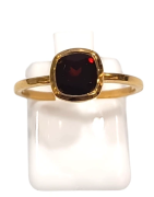 Bague Grenat Rouge Carré Facetté Argent 925 Plaqué Or Taille 55