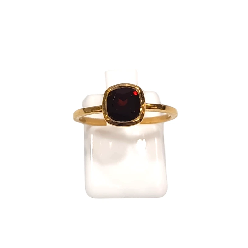 Bague Grenat Rouge Carré Facetté Argent 925 Plaqué Or "Vermeil" Taille 55