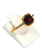 Bague Grenat Rouge Carré Facetté Argent 925 Plaqué Or Taille 55