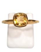 Bague Citrine Carrée Facettée Argent 925 Plaqué Or Taille 59