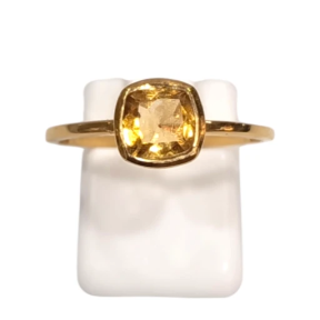 Bague Citrine Carrée Facettée Argent 925 Plaqué Or Taille 59