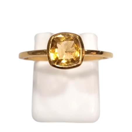 Bague Citrine Carrée Facettée Argent 925 Plaqué Or "Vermeil" Taille 59