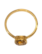 Bague Citrine Carrée Facettée Argent 925 Plaqué Or Taille 59