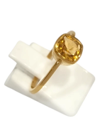 Bague Citrine Carrée Facettée Argent 925 Plaqué Or "Vermeil" Taille 59