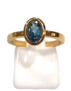 Bague Topaze Bleue de Londres Ovale Facetté Argent 925 Plaqué Or "Vermeil" Taille 52