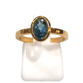 Bague Topaze Bleue de Londres Ovale Facetté Argent 925 Plaqué Or "Vermeil" Taille 52