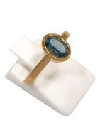 Bague Topaze Bleue de Londres Ovale Facetté Argent 925 Plaqué Or Taille 52
