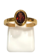 Bague Grenat Rouge Ovale Facetté Argent 925 Plaqué Or Taille 55