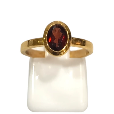 Bague Grenat Rouge Ovale Facetté Argent 925 Plaqué Or "Vermeil" Taille 55