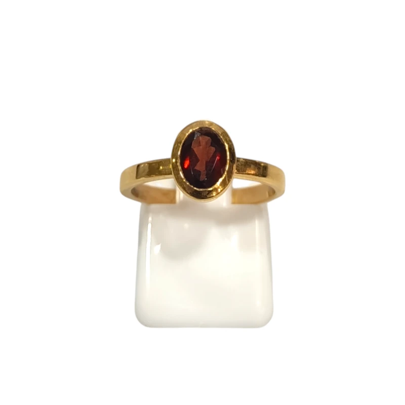 Bague Grenat Rouge Ovale Facetté Argent 925 Plaqué Or Taille 58