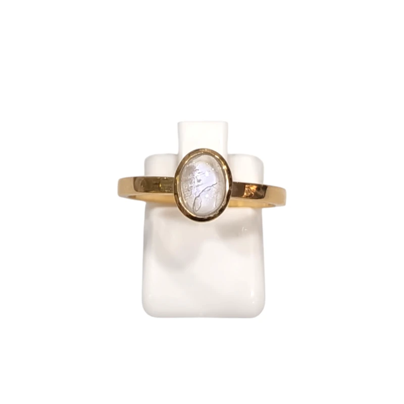 Bague Pierre de Lune Ovale Argent 925 Plaqué Or "Vermeil" Taille 58
