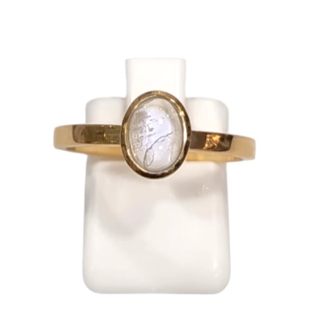 Bague Pierre de Lune Ovale Argent 925 Plaqué Or Taille 58