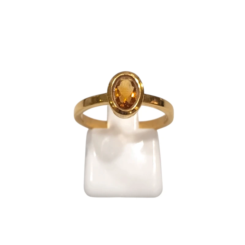 Bague Citrine Ovale Facettée Argent 925 Plaqué Or "Vermeil" Taille 54