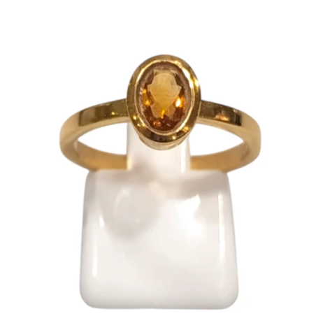 Bague Citrine Ovale Facettée Argent 925 Plaqué Or "Vermeil" Taille 54