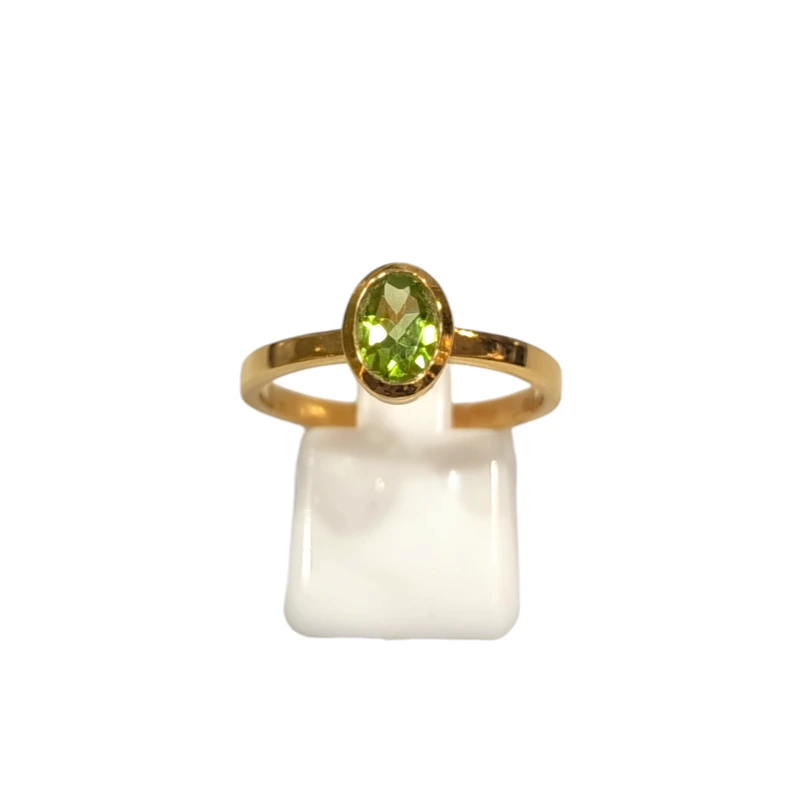 Bague Péridot Ovale Facetté Argent 925 Plaqué Or Taille 59