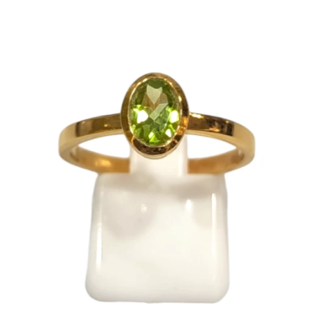 Bague Péridot Ovale Facetté Argent 925 Plaqué Or Taille 59