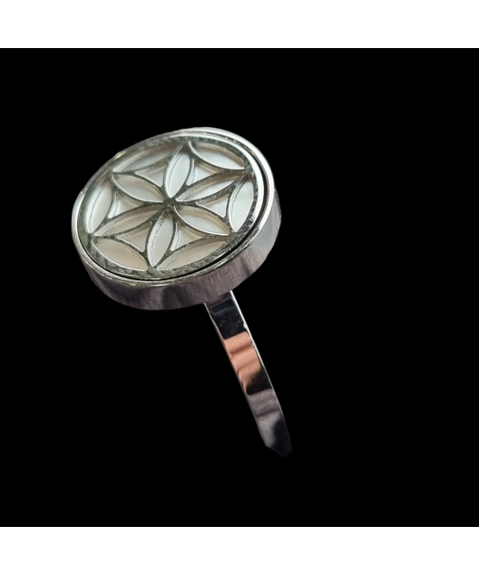 Bague Nacre Fleur de vie Acier inox