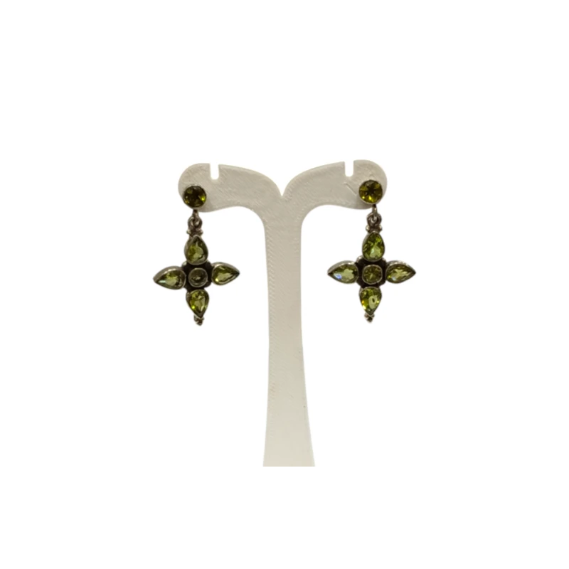Boucles Péridot Goutte et Rond Facetté Etoile Argent 925