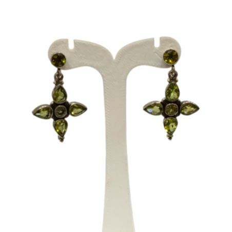 Boucles Péridot Goutte et Rond Facetté Etoile Argent 925