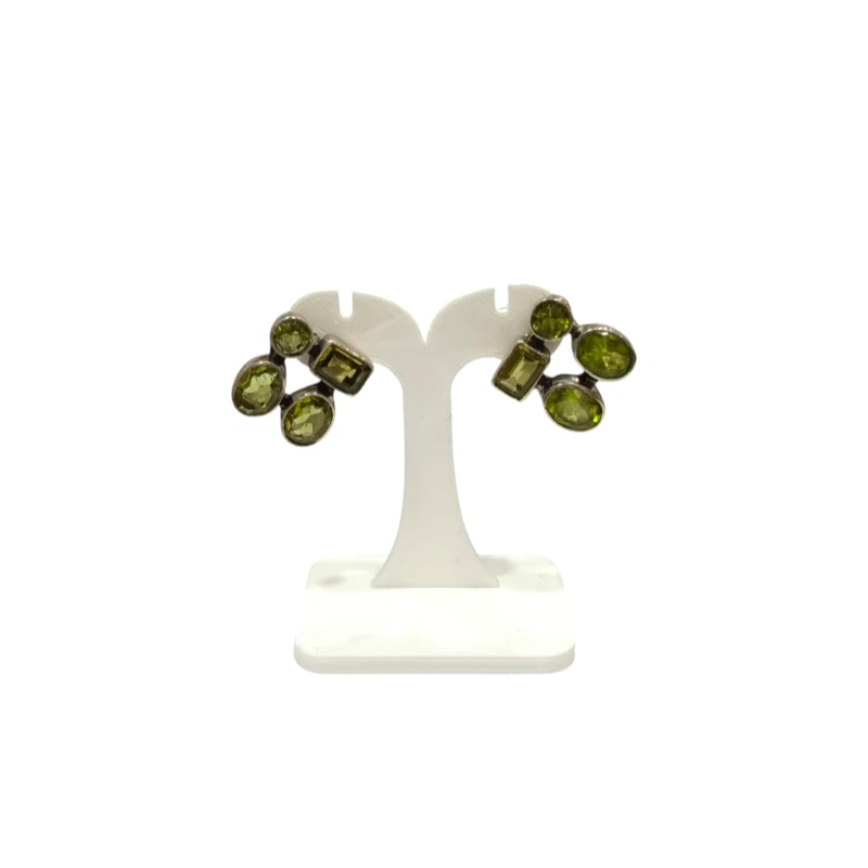 Boucles Péridot Rectangulaire Ovale et Ronde Facetté Argent 925