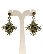 Boucles Péridot Rond Facetté Trèfle à 4 Feuilles Argent 925