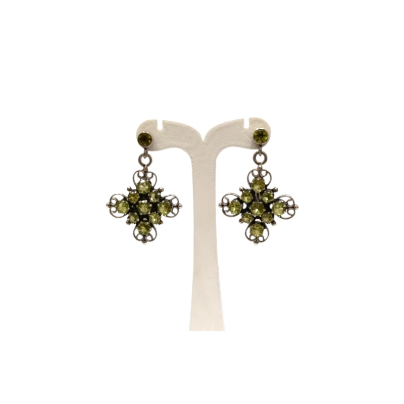 Boucles Péridot Rond Facetté Trèfle à 4 Feuilles Argent 925