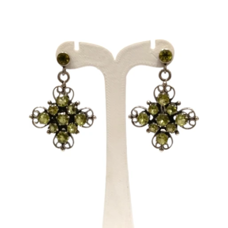 Boucles Péridot Rond Facetté Trèfle à 4 Feuilles Argent 925