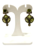 Boucles Péridot Navette Carré et Rond Facetté Argent 925