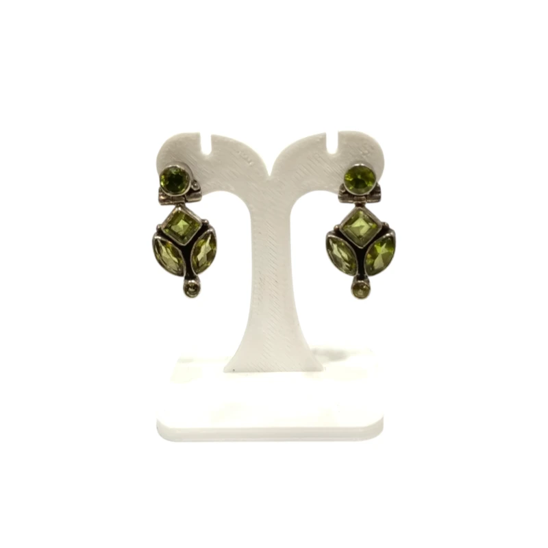 Boucles Péridot Navette Carré et Rond Facetté Argent 925