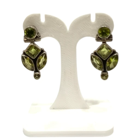 Boucles Péridot Navette Carré et Rond Facetté Argent 925