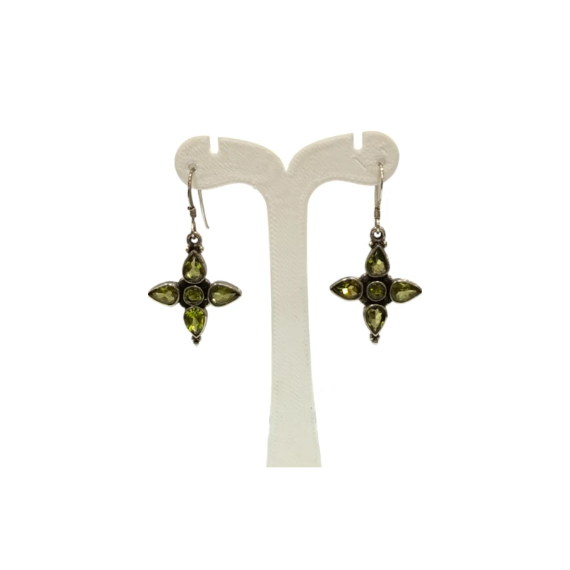 Boucles Péridot Goutte et Rond Facetté Etoile Pendent Argent 925