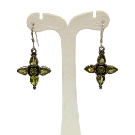 Boucles Péridot Goutte et Rond Facetté Etoile Pendent Argent 925