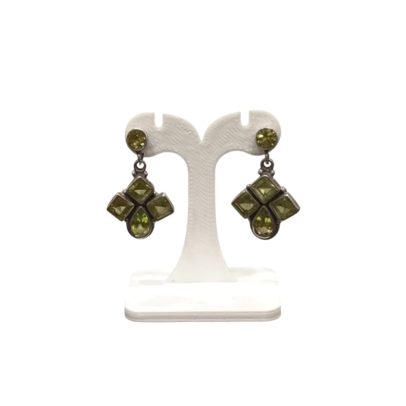 Boucles Péridot Carré Goutte et Rond Facetté Argent 925