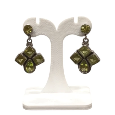 Boucles Péridot Carré Goutte et Rond Facetté Argent 925