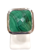 Bague Malachite Carrée Facettée Argent 925 Taille 60