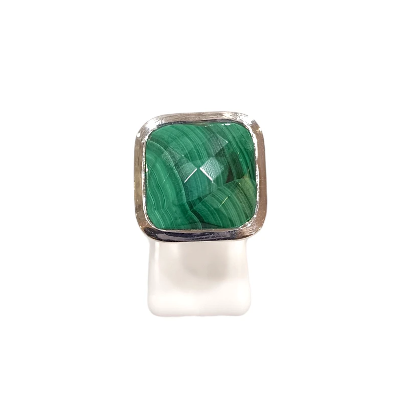 Bague Malachite Carrée Facettée Argent 925 Taille 60