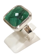 Bague Malachite Carrée Facettée Argent 925 Taille 60