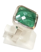 Bague Malachite Carrée Facettée Argent 925 Taille 60