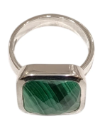 Bague Malachite Carrée Facettée Argent 925 Taille 60