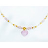 Collier Perles d'Eau Douce Grain de Riz  Cœur Kunzite Perles et Cœurs Quartz Rose 44 cm