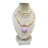 Collier Perles d'Eau Douce Grain de Riz  Cœur Kunzite Perles et Cœurs Quartz Rose 44 cm