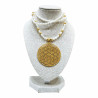 Collier Perles d'Eau Douce Grain de Riz Médaillon Fleur de Vie Plaqué Or 4cm 52cm