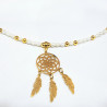 Collier Perles d'Eau Douce Grain de Riz Médaillon Attrape-Rêves Plaqué Or 48 cm