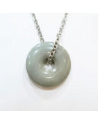 Pendentif Sugilite Grise Donut 2 cm sur Chaîne Acier 44 cm