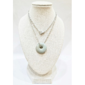 Pendentif Sugilite Grise Donut 2 cm sur Chaîne Acier 44 cm