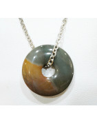 Pendentif Sugilite Grise et Marron Donut 2 cm sur Chaîne Acier 44 cm