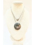 Pendentif Sugilite Grise et Marron Donut 2 cm sur Chaîne Acier 44 cm