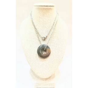 Pendentif Sugilite Grise et Marron Donut 2 cm sur Chaîne Acier 44 cm