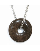 Pendentif Sugilite Marron Foncé Donut 2 cm sur Chaîne Acier 44 cm