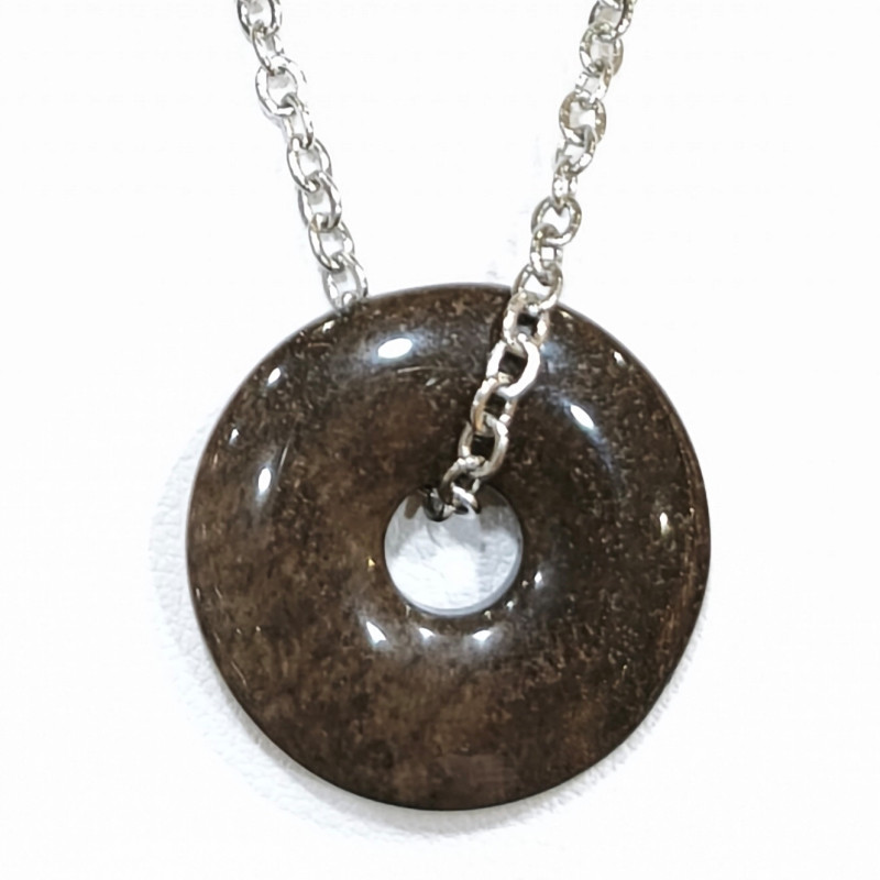 Pendentif Sugilite Marron Foncé Donut 2 cm sur Chaîne Acier 44 cm